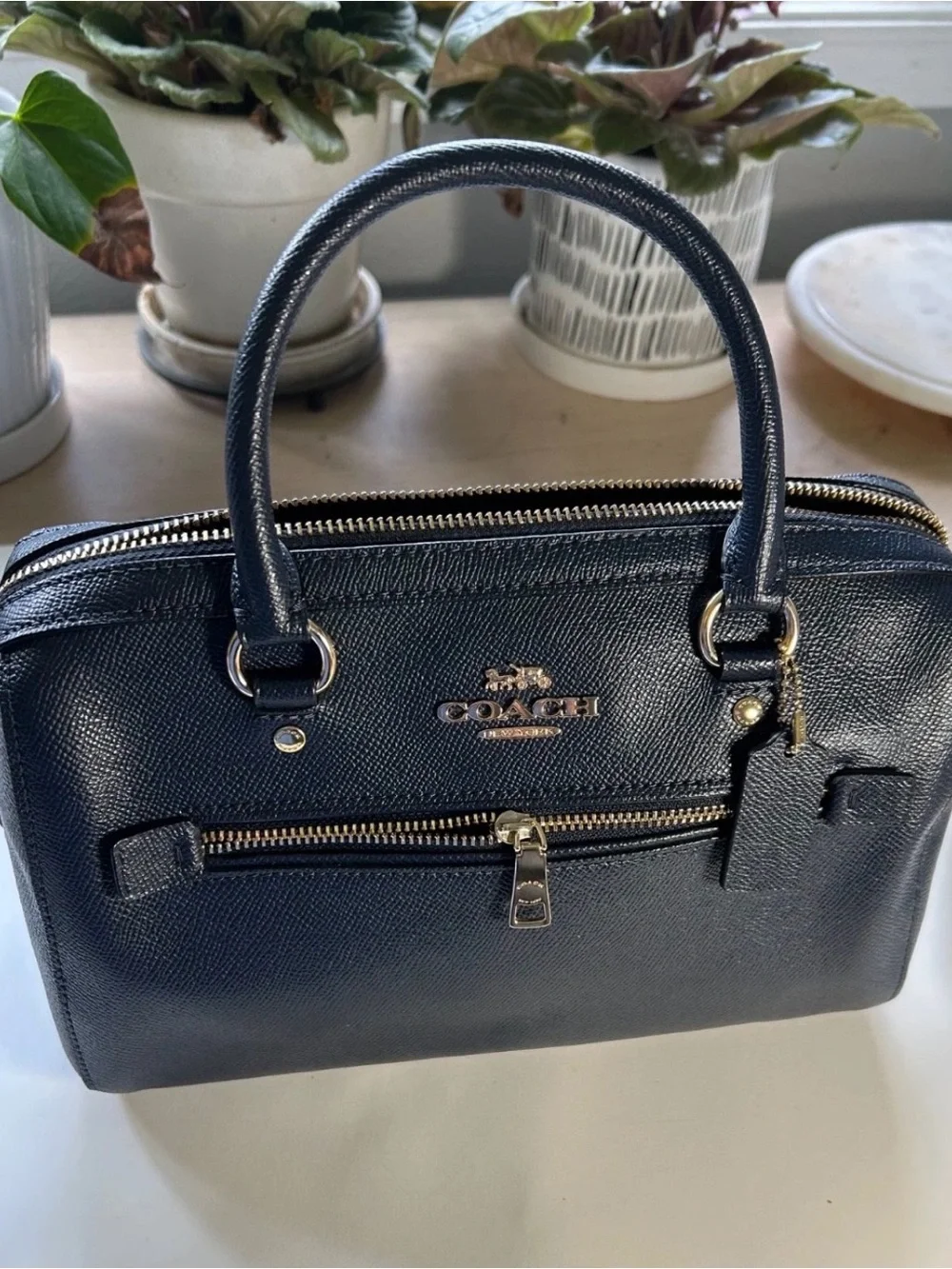 Coach Rowan Satchel in the color Midnight Blue (MSRP $398)